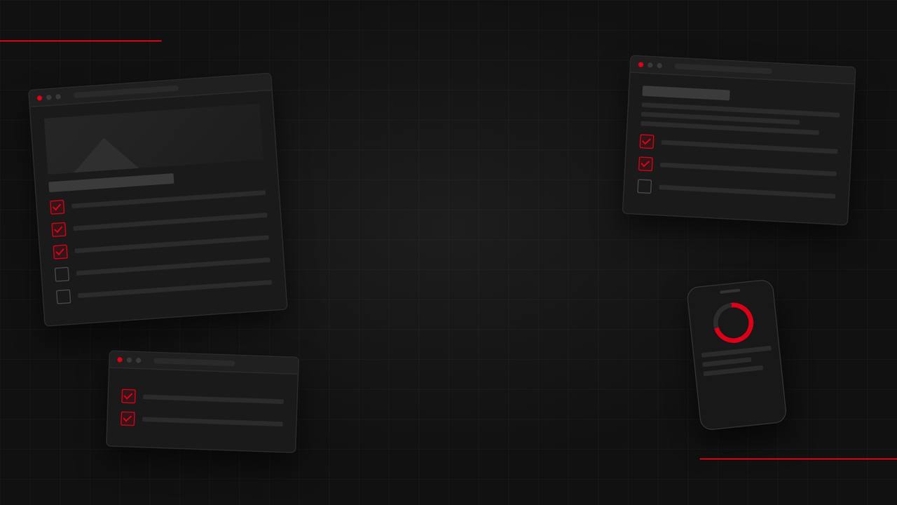 Illustration of website wireframes and a phone with checklist boxes ticked in red